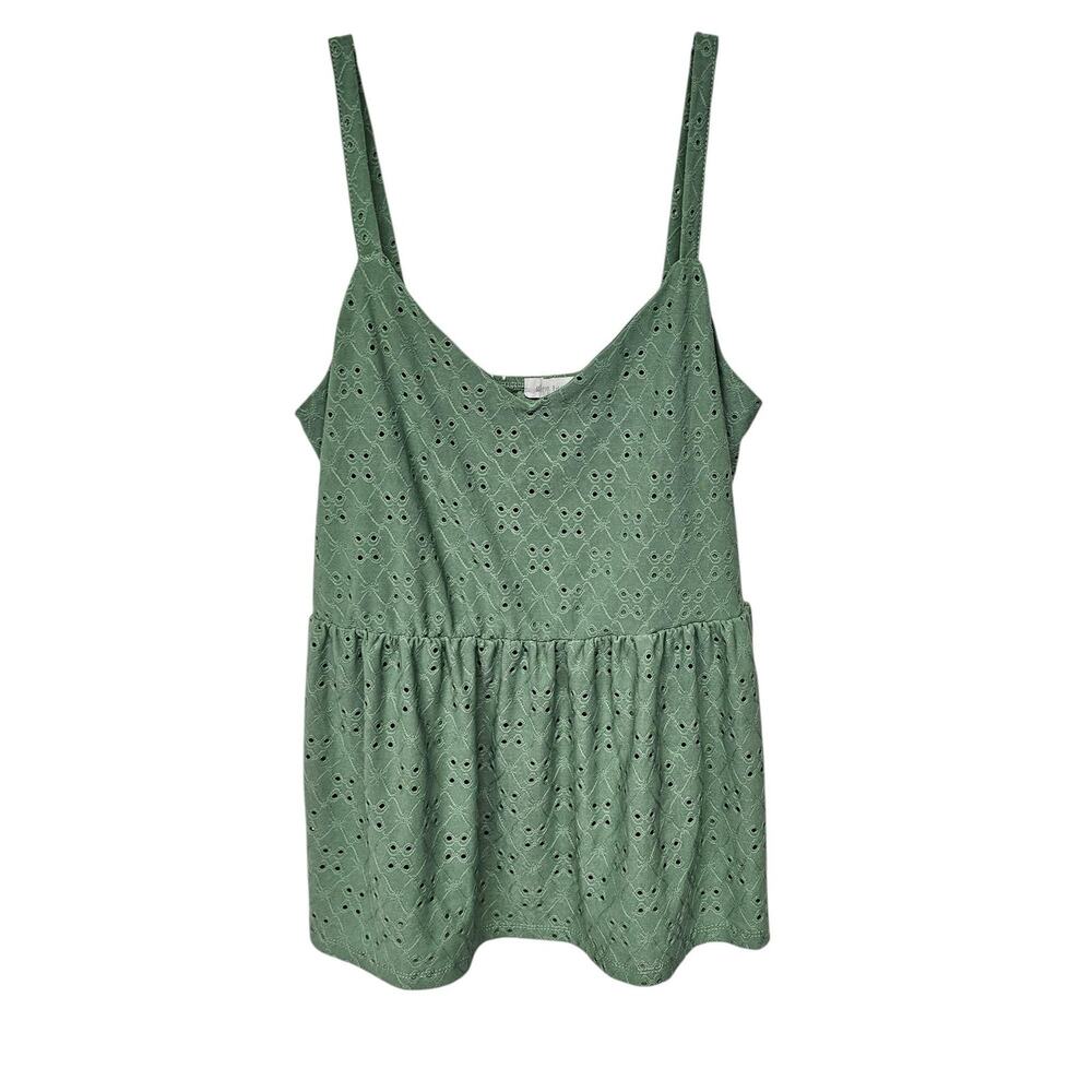 Urban Rose Dress Womens 2X Green Eyelet Sleeveless Babydoll Summer Tank Top